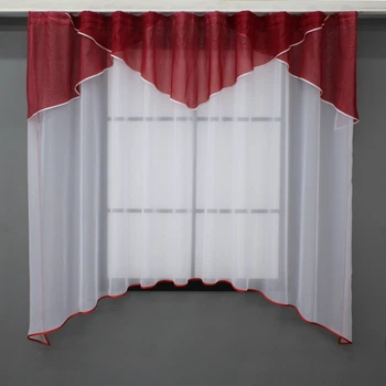 Кухонный тюль арка с ламбрекеном VR-Textil № 025к белый с красным 280х170 см (52-0863)