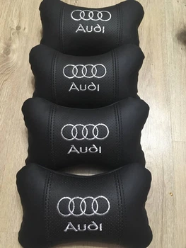 Набір автомобільних подушок на підголовник AUDI / АУДІ (4шт) чорні з білим логотипом