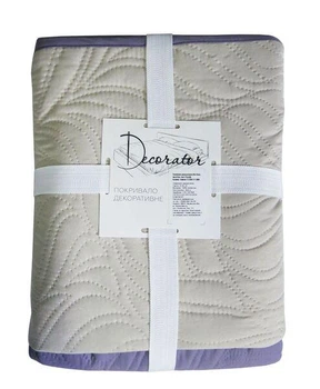 Покрывало Decorator двустороннее - Листья сиреневый/бежевый 210x215