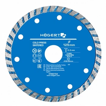Диск алмазный турбо Hoegert 125х2,2х22,23мм 1шт (HT6D754)