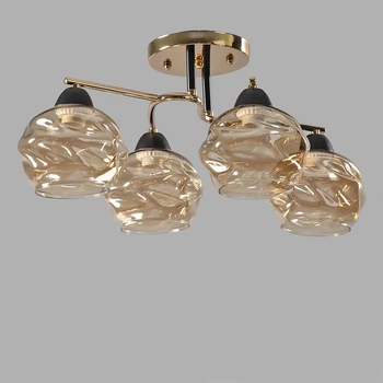 Люстра потолочная Light House SC-19363/4 FG+BK D470*250 золото + черный, плафон медовый