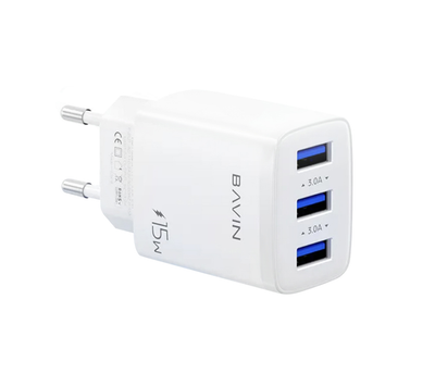 Зарядний пристрій Bavin PC906Y 15W 3xUSB-A 5V 3.0A White (C-PC906Y-W)