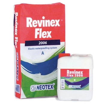Гидроизоляция полимерцементная для резервуаров подвалов террас Neotex Revinex Flex 2006 (А+В) 34 кг эластичная, допуск к питьевой воде