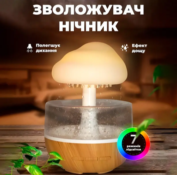 Увлажнитель воздуха гриб TOPA с эффектом дождя и подсветкой Капельный аромадиффузор ночник
