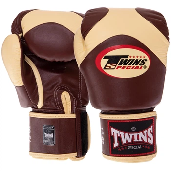 Перчатки боксерские кожаные TWINS VELCRO BGVL13 (размер 10 oz, темно-коричневый-ванильный)