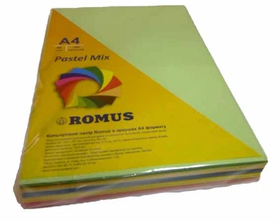 Бумага цветная Romus A4 80 г/м2 250 листов 5 цветов Mix Pastel офисный