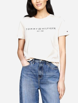 Koszulka damska bawełniana Tommy Hilfiger WW0WW40276-ACI L Beżowa (8720637080689)