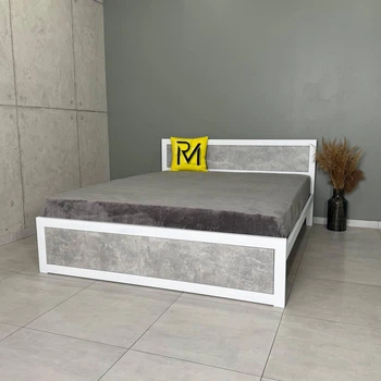 Кровать двуспальная с ламелями MebliRoMax Loft 160х200 Индастриал/Белый (000082915)