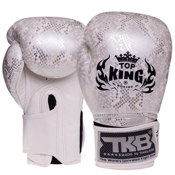 Перчатки боксерские кожаные TOP KING Super Snake TKBGSS-02 (размер 8 oz, Белый-серебряный)
