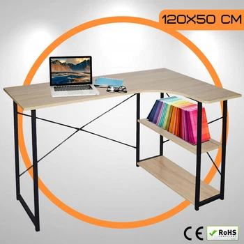Компьютерный Стол Угловой Лофт с Полками 120 x 50 x 74 см Jumi Confy Loft Рабочий Офисный стол для ноутбука Коричневый Письменный стол для офиса в