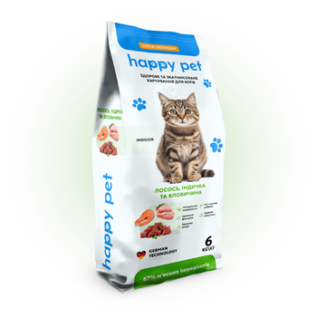 Сухой корм для котов живущих в помещении Happy Pet на основе 3-х видов мяса 6 кг