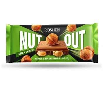 Шоколад молочный Рошен с цельными лесными орехами Nut Out 90 грамм