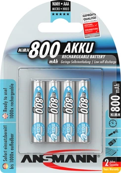 Аккумулятор Ansmann AAA 4 X 800 mAh NiMH 1.2V maxE Premium (4013674350421)