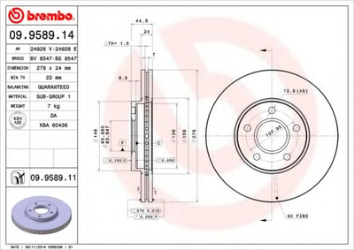 Диск гальмівний Brembo (09958914)