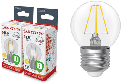 Світлодіодна лампа ELECTRUM філамент прозора D45 4W E27 3000K LB-4F (А-LB-0412-2) 2 шт