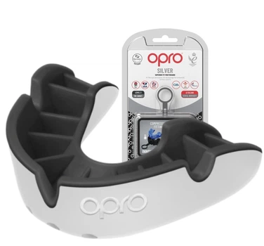 Капа OPRO Silver для бокса и единоборств взрослая 11+ бело-черная (2BFFDCA03DDD)