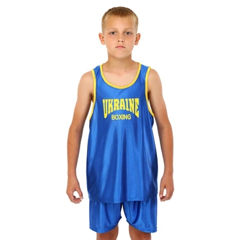 Форма боксерська дитяча майка та шорти SP- UKRAINE (поліестер, розмір L-145-155, майка, шорти, Синій) (CO-8942_Синій_L,_зростання_145-155)