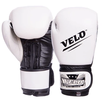Рукавички боксерські шкіряні VELO Pro Sport (розмір 10oz, білий)