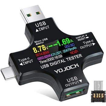 Тестер USB С QC2.0, QC 3.0, BC1.2, Apple вольтметр 3.6-32В/амперметр 5А/мощность 150Вт /время/пульсации для проверки зарядных устройств, кабелей, Power Bank RoHS, CE