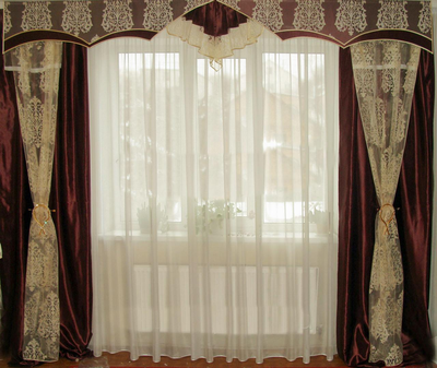 Жорсткий ламбрекен зі шторами Firanka Damask бордовий із золотом (11ж)