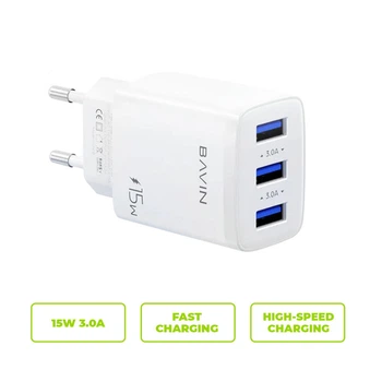 Сетевое зарядное устройство BAVIN PC906Y 15W 3xUSB-A 5V 3.0A White