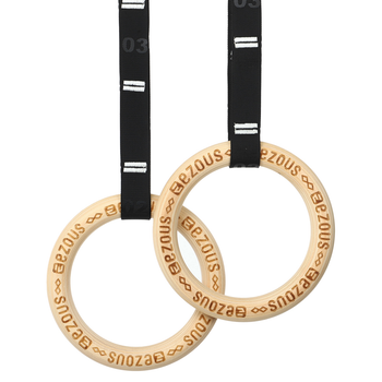 Кільця гімнастичні для Кросфіту WOODEN GYM RINGS EZOUS (стрічки-поліестер (PL), р-р 5,8м х 3,8см, кільця-дерев'яні, d-32мм, вага кілець 700 гр. пара) (E-02)