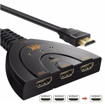 Активний розгалужувач HDMI на 3 HDMI порти з підтримкою 3D, 4K, 2K, 1080P для DVD, HDTV, Xbox, PS3, PS4, чорний (86947391)