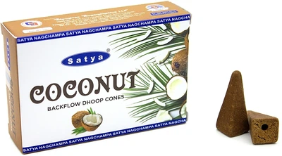 Стелющиеся дымные благовония конусы "Кокос" - Satya Coconut Backflow Dhoop Cones 10шт (1333966-6331752)