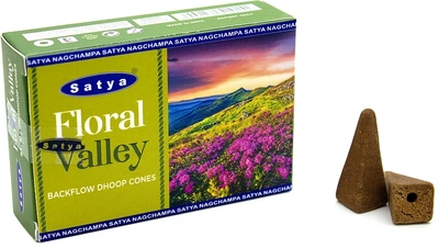 Стелющиеся дымные благовония конусы "Цветочная долина" - Satya Floral Valley Backflow Dhoop Cones 10шт (1333983-6331822)