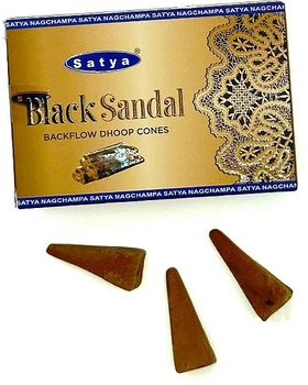 Стелющиеся дымные благовония конусы "Черный сандал" - Satya Black Sandal Backflow Dhoop Cones 10шт (1333947-6331782)