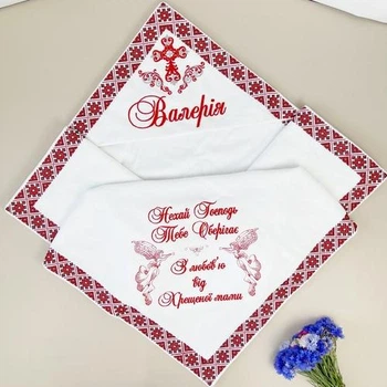 Крыжма махровая с вышивкой Family Tradition для девочки 100х100 см белая из набора Два цвета