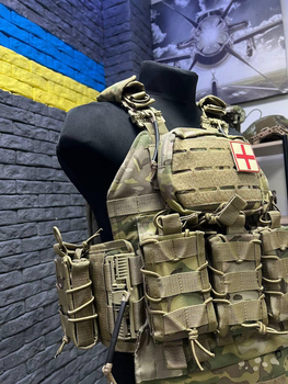 Плитоноска швидкого скидання з напашником і підсумками розвантаження Attack COMBAT піксель 4 точки (EFOOF)