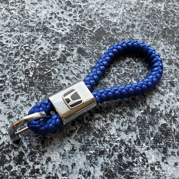 Плетений шкіряний брелок з логотипом HONDA синій у подарунковій коробці
