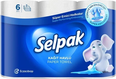 Упаковка бумажных полотенец Selpak 3-слойные 80 отрывов 6 шт (8690530015043)