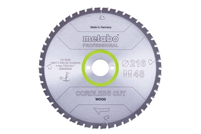 Пильный диск Metabo Cordless Cut Wood Professional 216х1,8х30 мм Z28 WZ 5° neg, по дереву (Картон) 628444000 (8427)