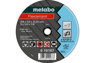 Відрізний диск Metabo Flexiamant 230x3,0x22,23 мм, Inox, по нержавіючій сталі, TF 41 616167000 (8403)