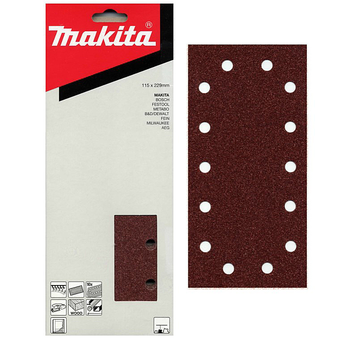 Набір шліфувального паперу на липучці Makita P-43088 (115х229 мм, 14 отворів, К180, 10 шт) шліфпапір шліфлисти з перфорацією (6983)