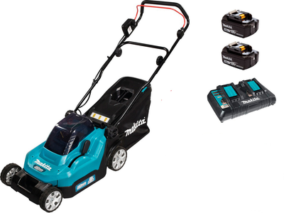 Аккумуляторная газонокосилка Makita DLM382CM2 (36 В, 38 см, 40 л, 4 Ач) косилка + 2 АКБ BL1840B и зарядное устройство DC18SH (7195)