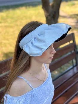 Козирок обідок панама жіноча сонцезахисна відкрита дихаюча складна матеріал поліестер колір блакитний
