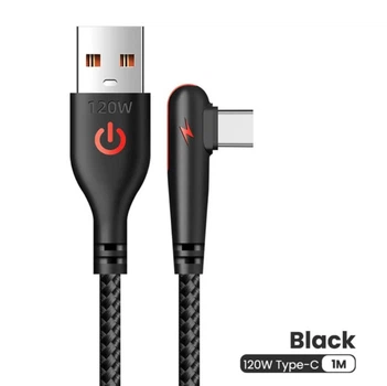 Плетений кабель для швидкого заряджання USB Type C. Коліно 90 градусів. Чорний 1 м