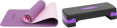 Набор Коврик спортивный Cornix TPE 183 x 61 x 0.6 см для йоги и фитнеса XR-0007 Plum/Rose + Степ-платформа Cornix 2-ступенчатая 68 х 28 х 10-15 см Черно-фиолетовая (XR-0188)