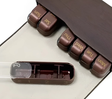 Міні-футляр PILL-BOX mini для таблеток (3 рази на день) із пластику на магніті Brown