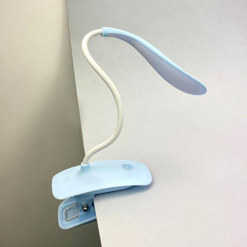 Led лампа настільна на прищіпці з акумулятором та USB висота 27см, 14 світлодіодів 3 режими свічення, синя