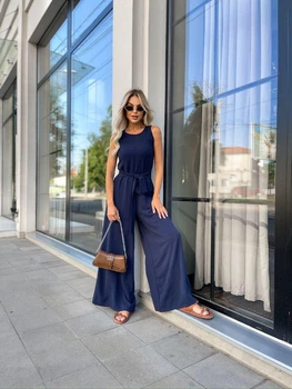 Женский летний комбинезон с широкими брюками Fashion 50/52 темно-синий