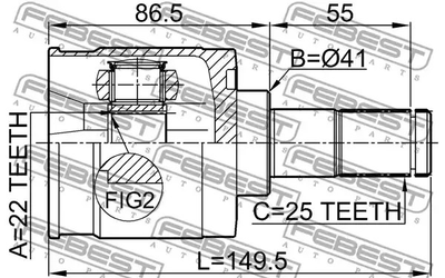 ШРУС HYUNDAI ACCENT, HYUNDAI ELANTRA 06 2006-2011, 22X41X25, FEBEST (1211ELN)