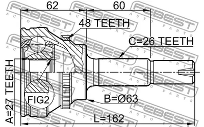 ШРКШ (ШРУС) LEXUS RX,TOYOTA COROLLA,RAV 4 Mk II 2.0 4WD 00-05,27x63.3x26,FEBEST (0110072A48)