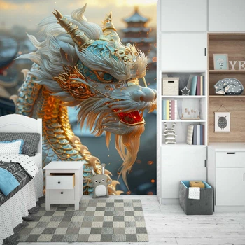 3D Фото Обои PHOTODECOR "Золотисто голубой дракон" 1 кв.м.