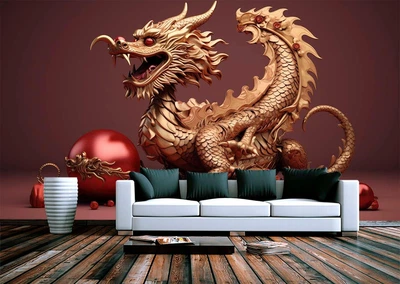 3D Фото Обои PHOTODECOR "Золотой дракон" 1 кв.м.