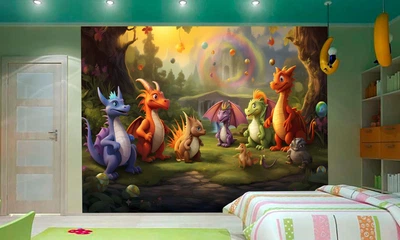 3D Фото Обои PHOTODECOR "Маленькие дракоши" 1 кв.м.