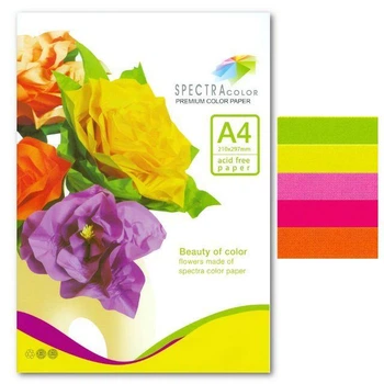 Бумага цветная Spectra цветная Color А4 75 г/м² 100 листов набор 5 цветов неон